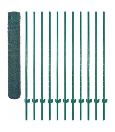 vidaXL Wire Mesh Fence with Posts Steel 25x2 m Green
