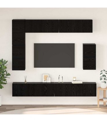 vidaXL TV Cabinet Set Wall-mounted 8 pcs Black Oak Engineered Wood