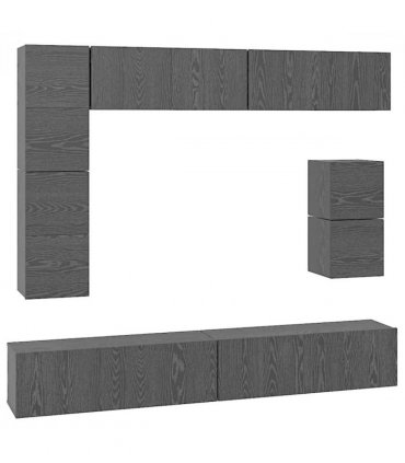 vidaXL TV Cabinet Set Wall-mounted 8 pcs Black Oak Engineered Wood