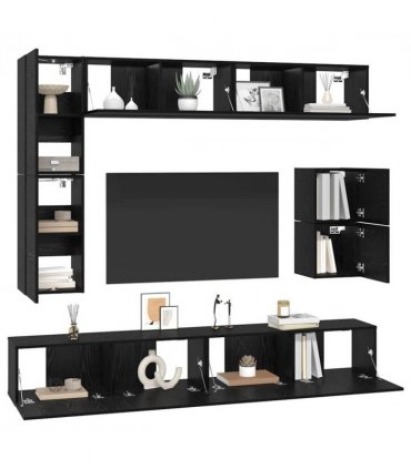 vidaXL TV Cabinet Set Wall-mounted 8 pcs Black Oak Engineered Wood