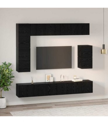vidaXL TV Cabinet Set Wall-mounted 8 pcs Black Oak Engineered Wood