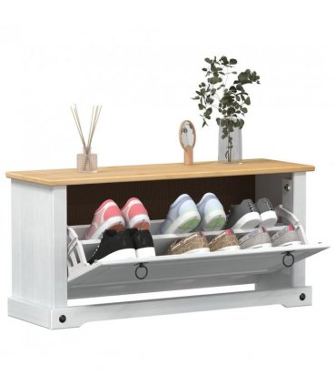vidaXL Shoe Cabinet Corona White 99 x 32 x 49 cm Solid Pine Wood