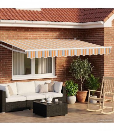 vidaXL Electric Retractable Awning Grey, Orange and White 3.5 x 2.5 m