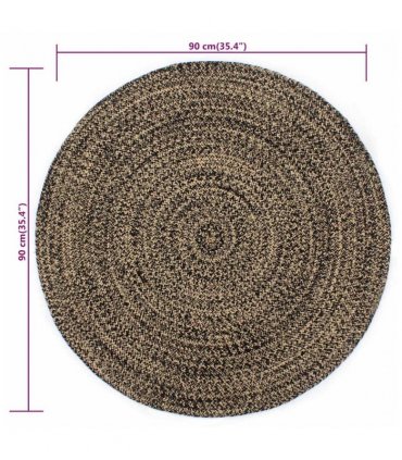 vidaXL Area Rug | Black and natural | Jute and cotton | 90 cm diameter | Durable