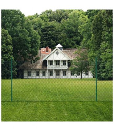 vidaXL Wire Mesh Fence with Posts Steel 25x1.5 m Green