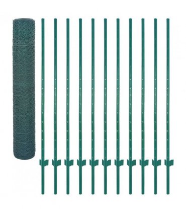 vidaXL Wire Mesh Fence with Posts Steel 25x1.5 m Green
