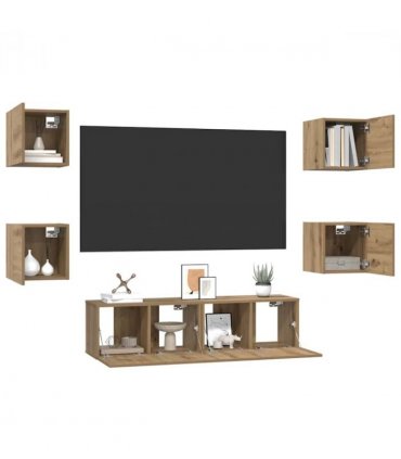 vidaXL TV Cabinet Set Wall-mounted 6 pcs Artisan Oak Engineered Wood