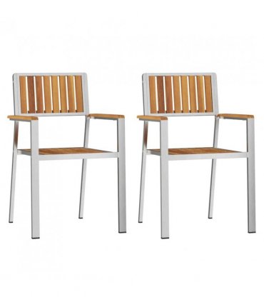 vidaXL Garden Chair 2 pcs Solid Acacia Wood and Stainless Steel