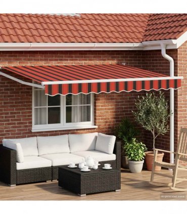 vidaXL Electric Retractable Awning Orange, Brown and White 3.5 x 2.5 m