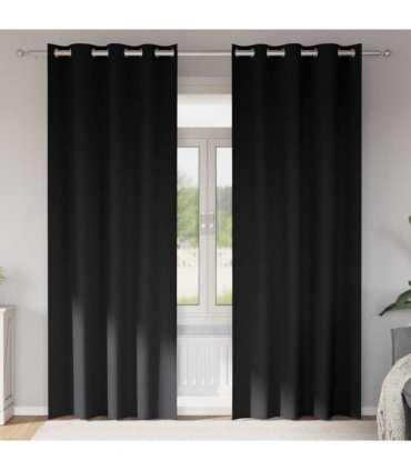 vidaXL Blackout Curtains with Rings 2 pcs Black 245 x 140 cm Polyester