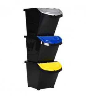 vidaXL Stackable Waste Bins with Lids 3 pcs Black PP 78 L