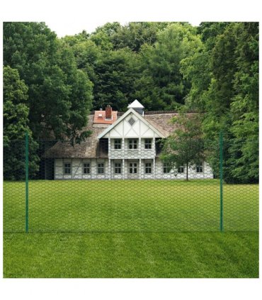 vidaXL Wire Mesh Fence with Posts Steel 25x2 m Green