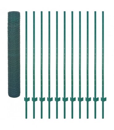 vidaXL Wire Mesh Fence with Posts Steel 25x2 m Green