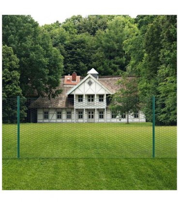 vidaXL Wire Mesh Fence with Posts Steel 25x0.75 m Green