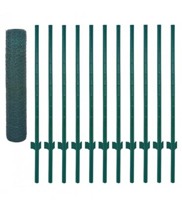 vidaXL Wire Mesh Fence with Posts Steel 25x0.75 m Green