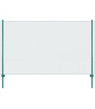 vidaXL Wire Mesh Fence with Posts Steel 25x1.5 m Green