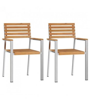 vidaXL Garden Chair 2 pcs Solid Teak Wood and Stainless Steel