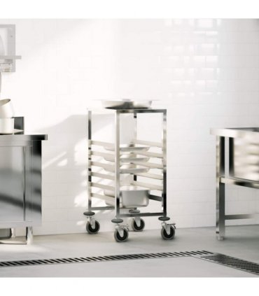 vidaXL Tray Trolley with 6 GN Containers 39x55x87 cm Stainless Steel