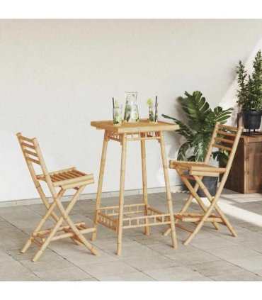 vidaXL Outdoor Bar Stools with Footrests 2 pcs Foldable Bamboo