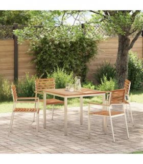 vidaXL Garden Chair 4 pcs Solid Teak Wood and Stainless Steel