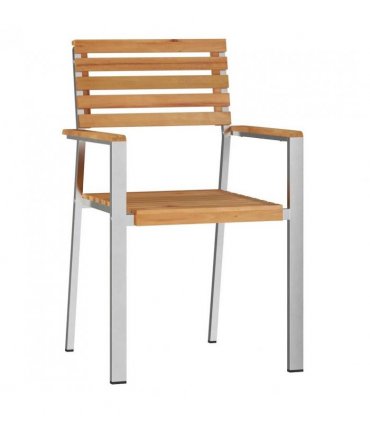 vidaXL Garden Chair 4 pcs Solid Teak Wood and Stainless Steel
