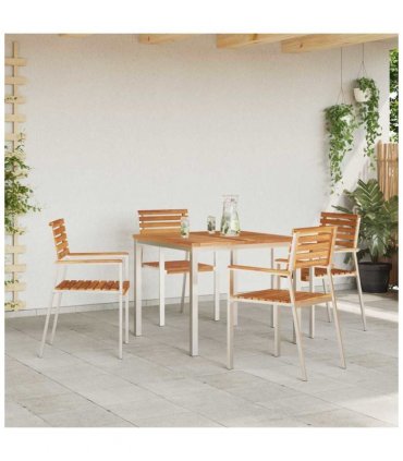 vidaXL Garden Chair 4 pcs Solid Teak Wood and Stainless Steel