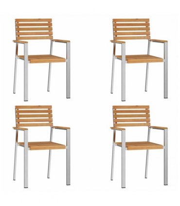 vidaXL Garden Chair 4 pcs Solid Teak Wood and Stainless Steel