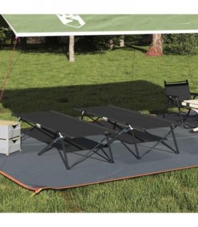 vidaXL Folding Camping Bed Folding Manual 2 pcs Black 206 x 76 x 74 cm