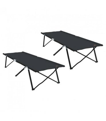 vidaXL Folding Camping Bed Folding Manual 2 pcs Black 206 x 76 x 74 cm