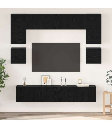 vidaXL TV Cabinet Set Wall-mounted 8 pcs Black Oak Engineered Wood