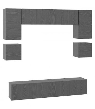 vidaXL TV Cabinet Set Wall-mounted 8 pcs Black Oak Engineered Wood