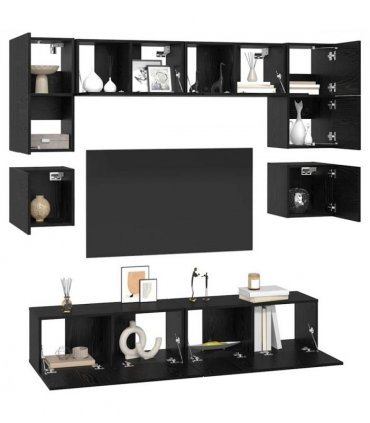 vidaXL TV Cabinet Set Wall-mounted 8 pcs Black Oak Engineered Wood