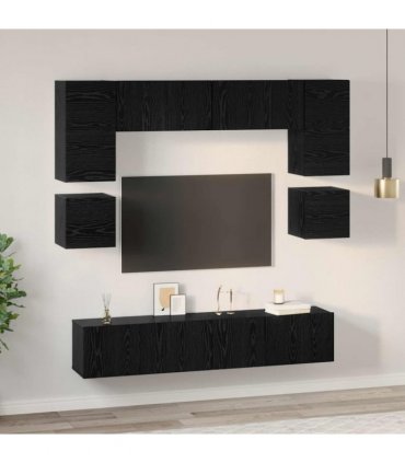 vidaXL TV Cabinet Set Wall-mounted 8 pcs Black Oak Engineered Wood