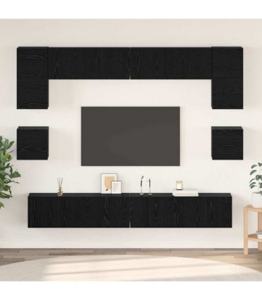 vidaXL TV Cabinet Set Wall-mounted 8 pcs Black Oak Engineered Wood