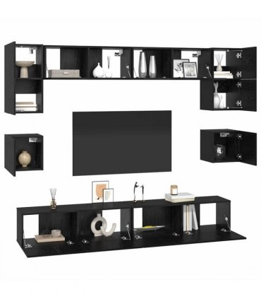 vidaXL TV Cabinet Set Wall-mounted 8 pcs Black Oak Engineered Wood