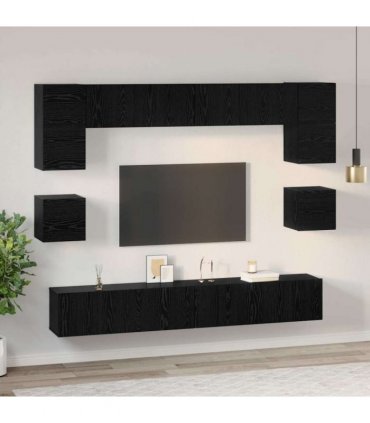 vidaXL TV Cabinet Set Wall-mounted 8 pcs Black Oak Engineered Wood