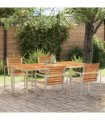 vidaXL Dining Table 180x90x75 cm Solid Acacia Wood and Stainless Steel