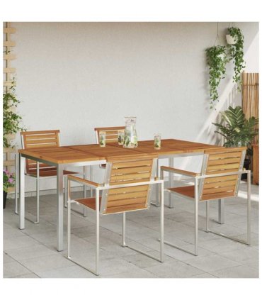 vidaXL Dining Table 180x90x75 cm Solid Acacia Wood and Stainless Steel
