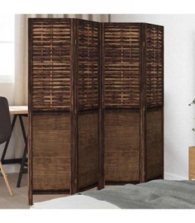 vidaXL Room Divider 4 Panels Dark Brown Solid Wood Paulownia