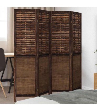 vidaXL Room Divider 4 Panels Dark Brown Solid Wood Paulownia