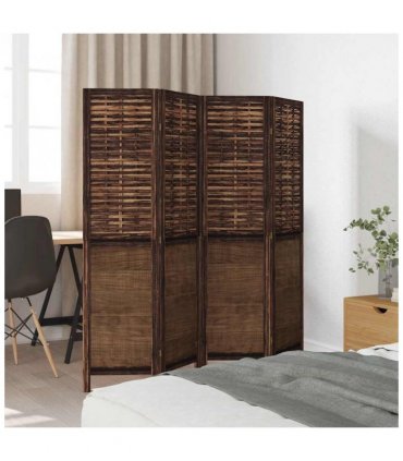 vidaXL Room Divider 4 Panels Dark Brown Solid Wood Paulownia