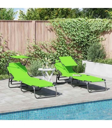 vidaXL Folding Sun Lounger Folding 2 pcs Green 190 x 57 x 81 cm Oxford