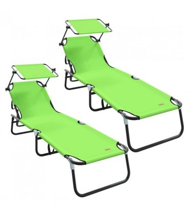 vidaXL Folding Sun Lounger Folding 2 pcs Green 190 x 57 x 81 cm Oxford