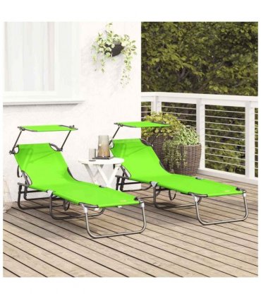 vidaXL Folding Sun Lounger Folding 2 pcs Green 190 x 57 x 81 cm Oxford