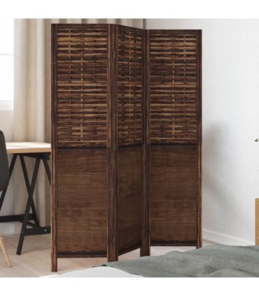 vidaXL Room Divider 3 Panels Dark Brown Solid Wood Paulownia