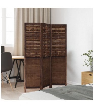 vidaXL Room Divider 3 Panels Dark Brown Solid Wood Paulownia