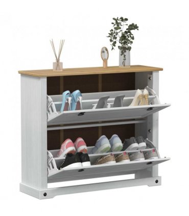 vidaXL Shoe Cabinet Corona White 99 x 32 x 85 cm Solid Pine Wood