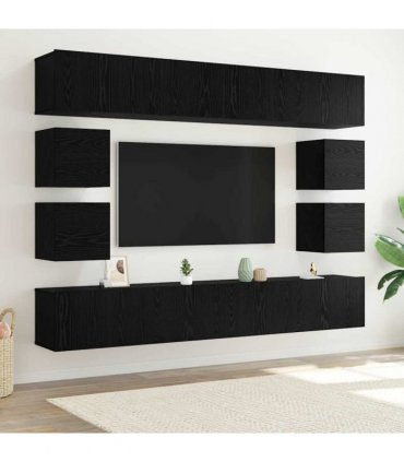 vidaXL TV Cabinet Set Wall-mounted Black Oak Engineered Wood