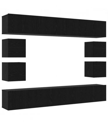 vidaXL TV Cabinet Set Wall-mounted Black Oak Engineered Wood