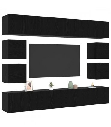 vidaXL TV Cabinet Set Wall-mounted Black Oak Engineered Wood